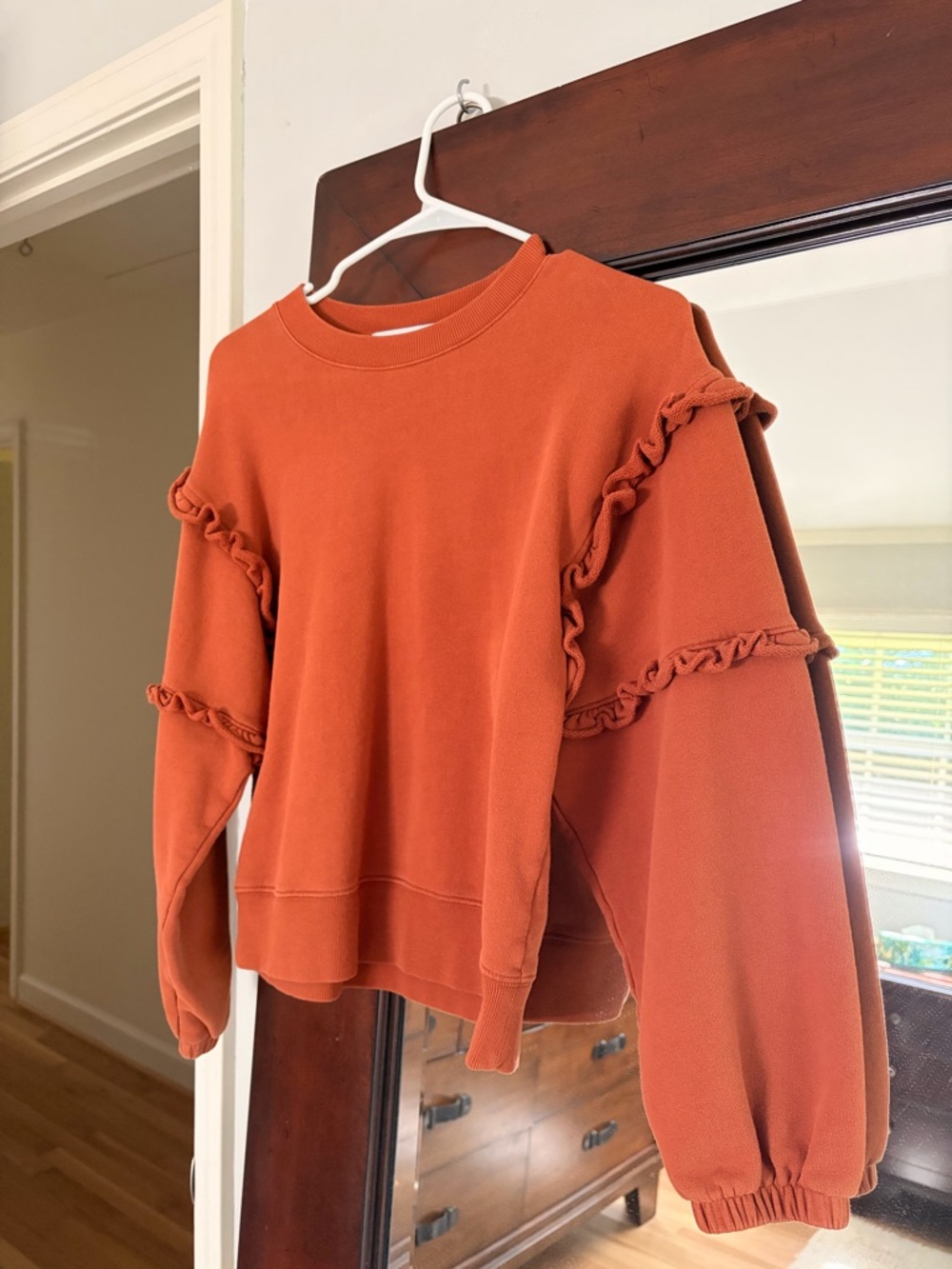Rebecca Minkoff Rust Ruffle Crewneck Sweatshirt